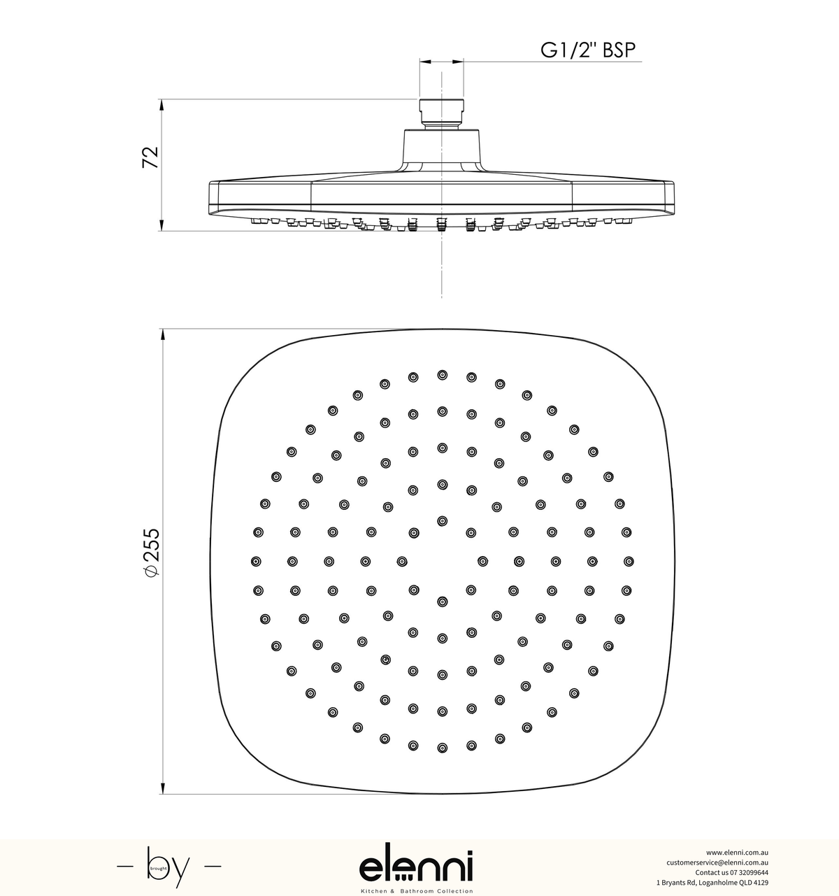 Nuage Shower Rose - Elenni specification drawing