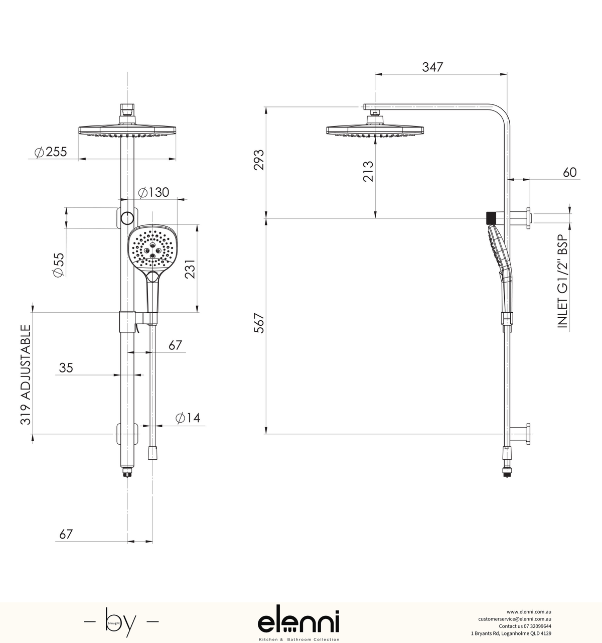 Nuage Twin Shower - Elenni specification drawing