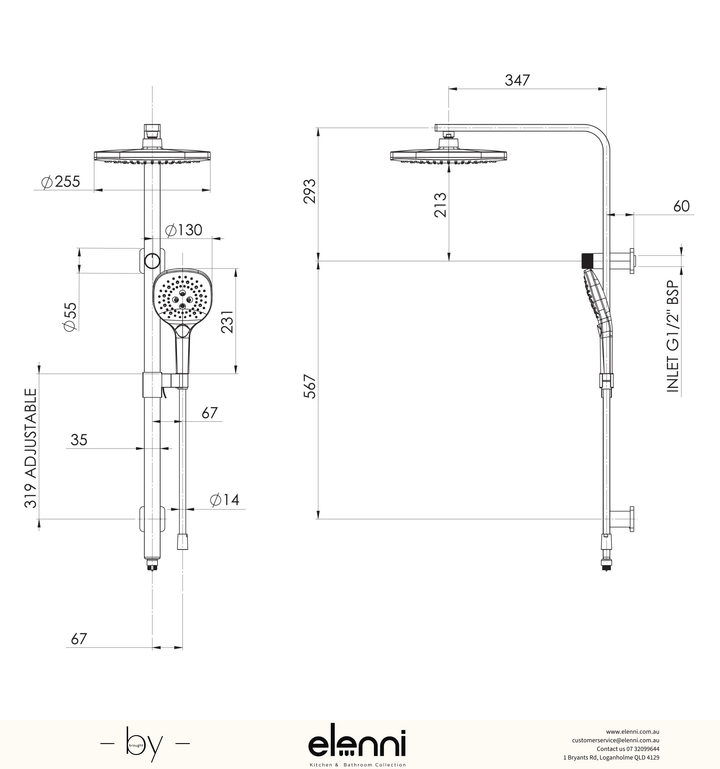 Nuage Twin Shower - Elenni specification drawing
