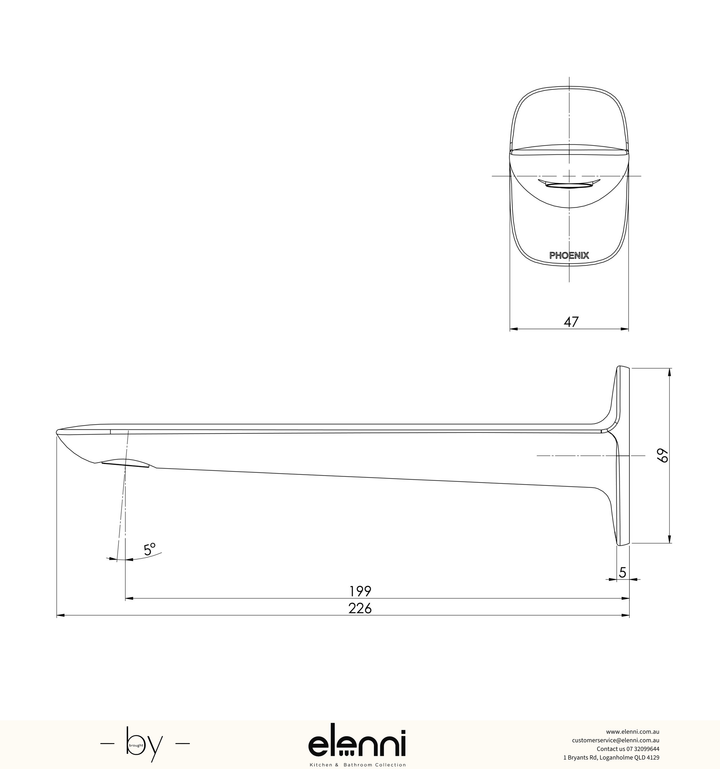 Nuage Wall Basin / Bath Outlet 200mm - Elenni specification drawing