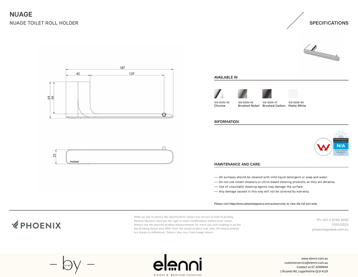 Nuage Toilet Roll Holder - Elenni specification drawing