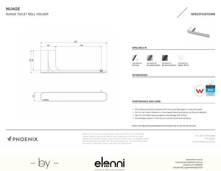 Nuage Toilet Roll Holder - Elenni specification drawing