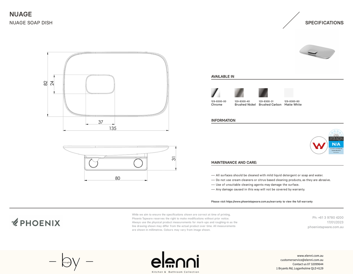 Nuage Soap Dish - Elenni specification drawing