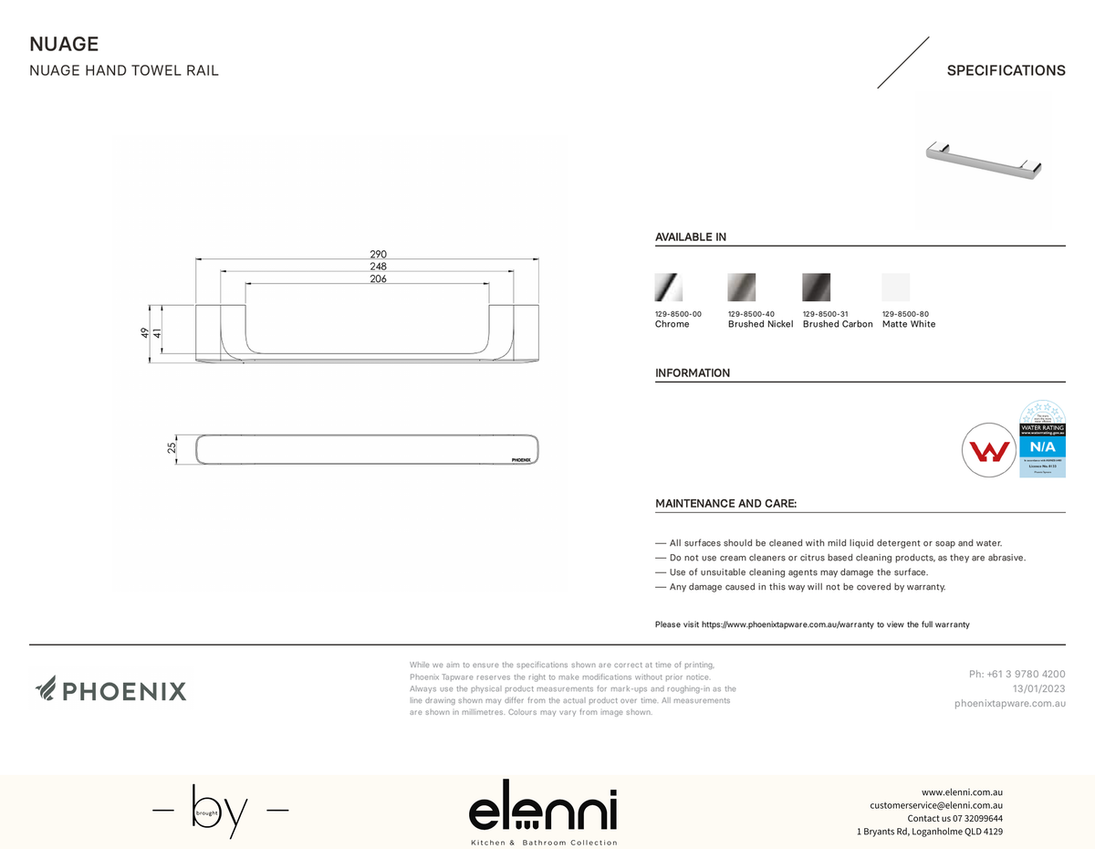 Nuage Hand Towel Rail - Elenni specification drawing