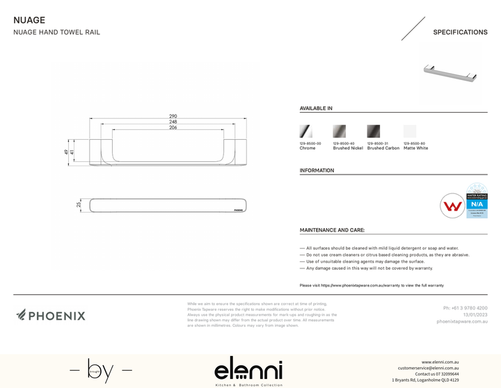 Nuage Hand Towel Rail - Elenni specification drawing