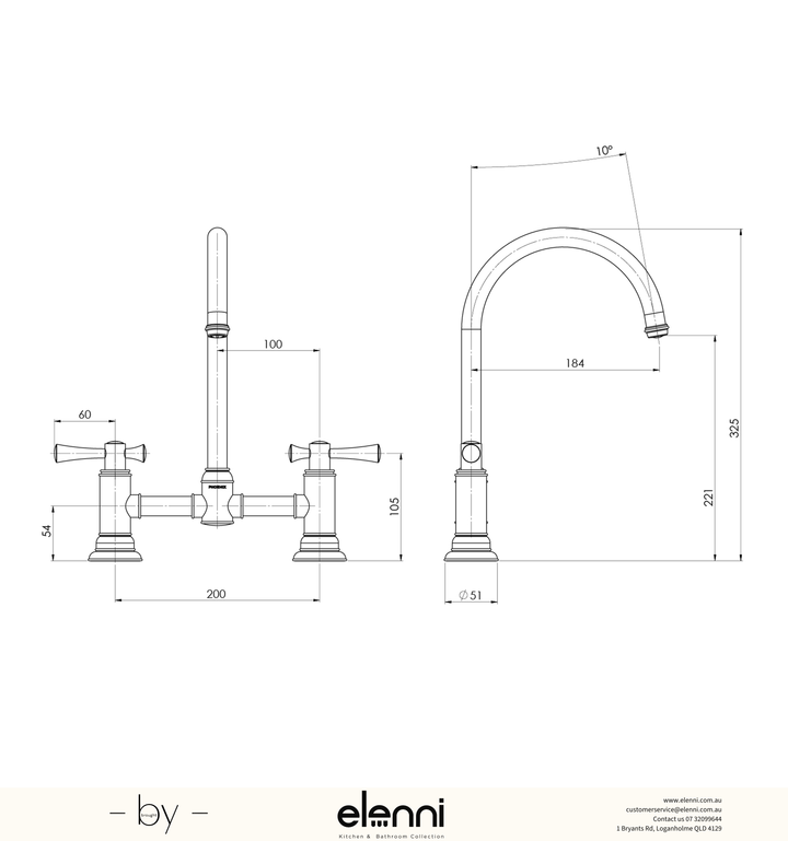Elenni specification drawing — Cromford Exposed Sink Set 180mm