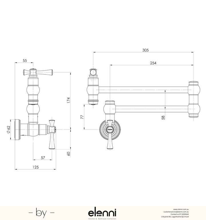 Cromford Pot Filler - Elenni specification drawing