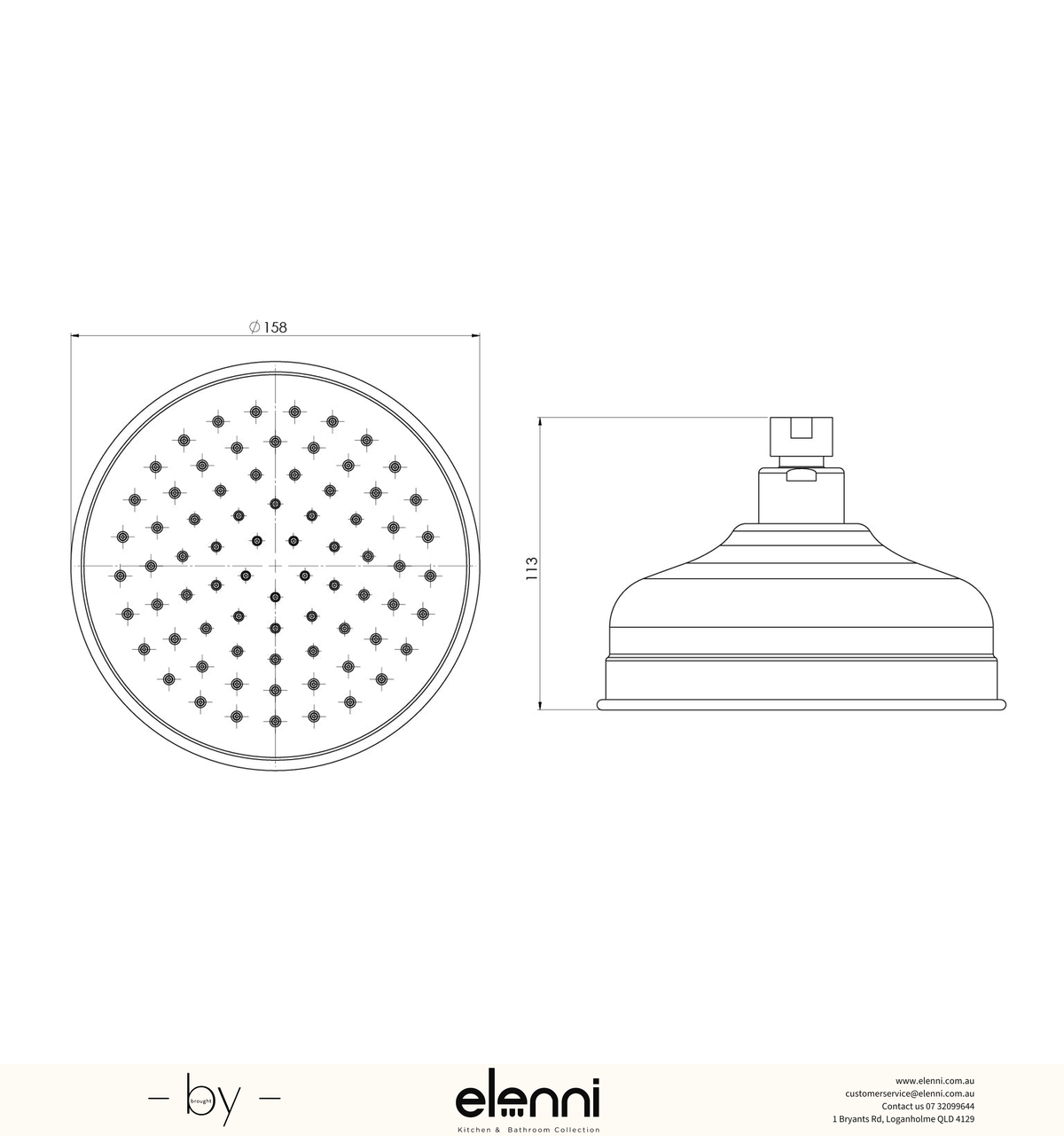 Cromford Shower Rose - Elenni specification drawing