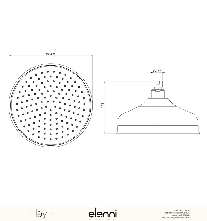 Cromford Shower Rose 210mm - Elenni specification drawing