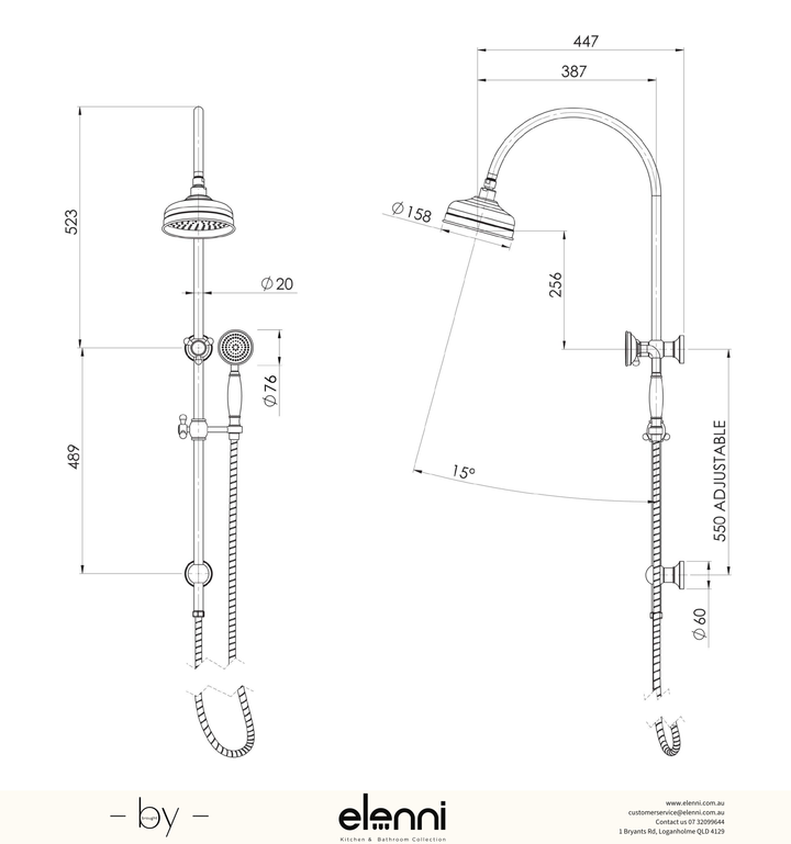 Cromford Twin Shower - Elenni specification drawing