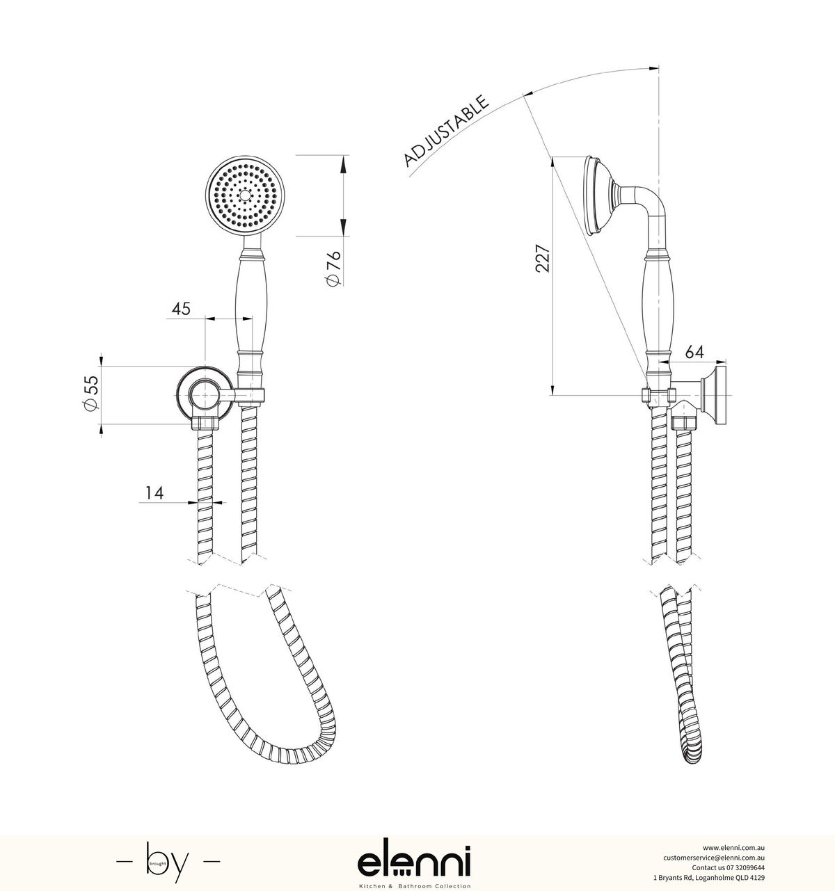 Cromford Hand Shower - Elenni specification drawing