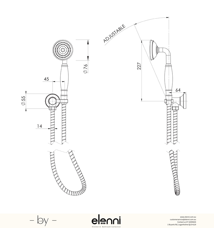 Cromford Hand Shower - Elenni specification drawing