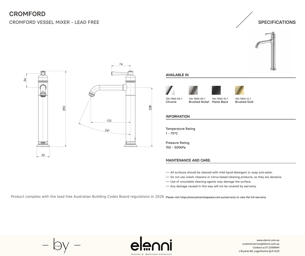 Elenni specification drawing — Cromford Vessel Mixer