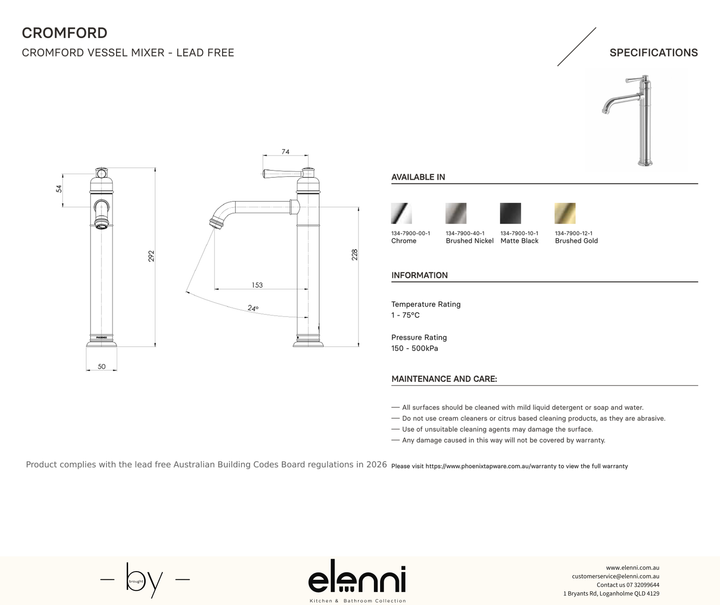 Elenni specification drawing — Cromford Vessel Mixer