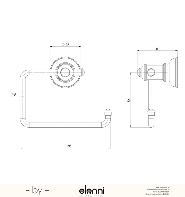 Cromford Toilet Roll Holder - Elenni specification drawing