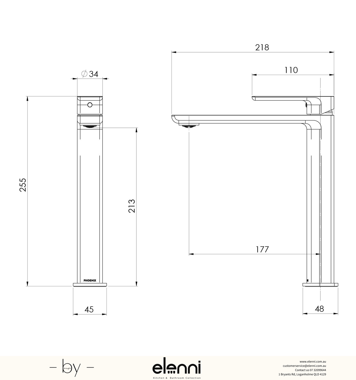 Gloss MKII Vessel Mixer - Elenni specification drawing