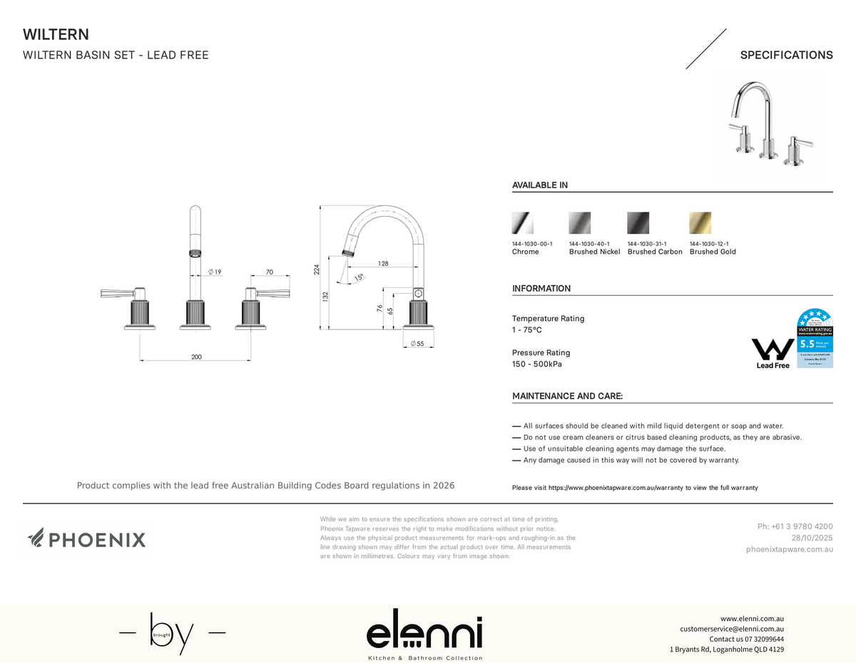Wiltern Basin Set - Elenni specification drawing
