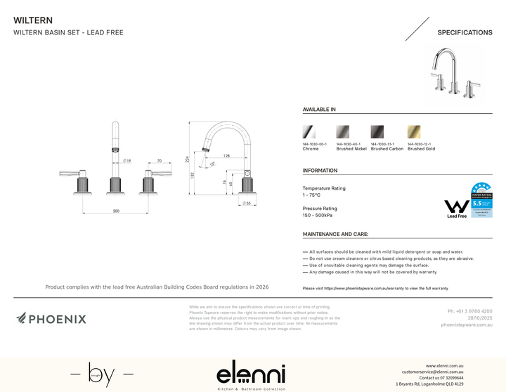Wiltern Basin Set - Elenni specification drawing