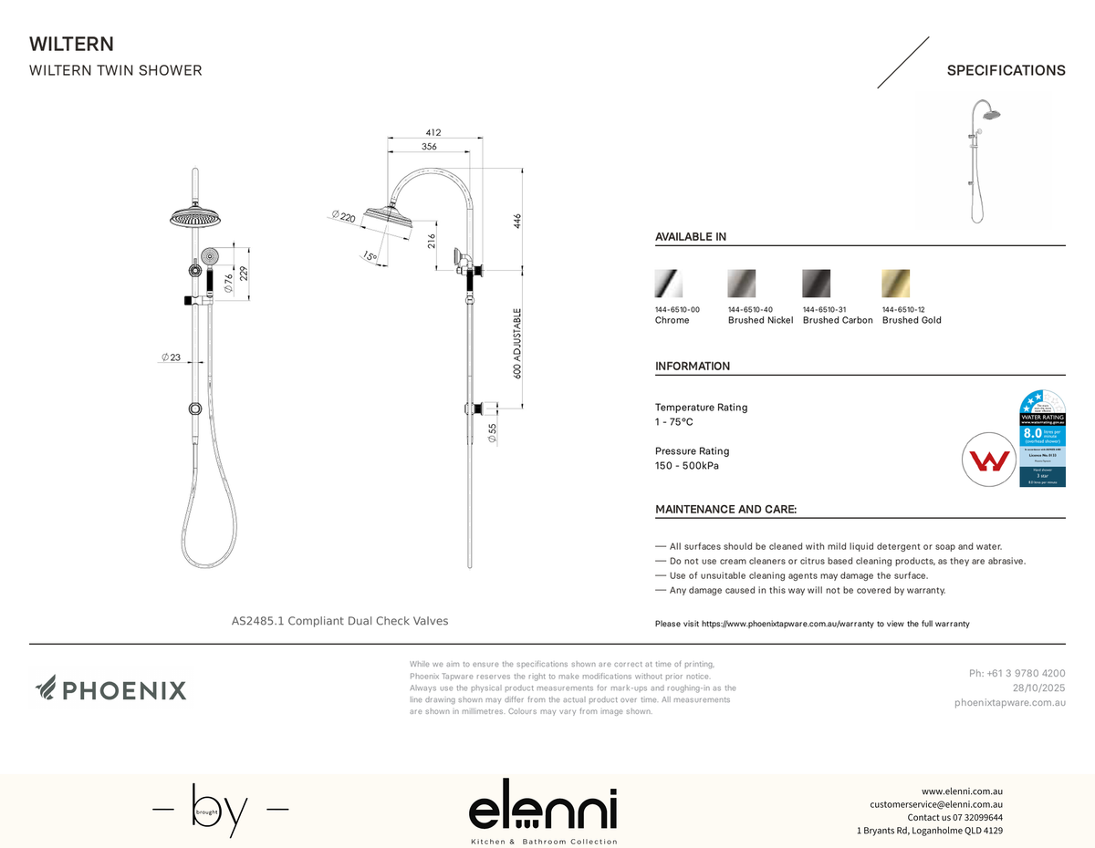 Wiltern Twin Shower - Elenni specification drawing