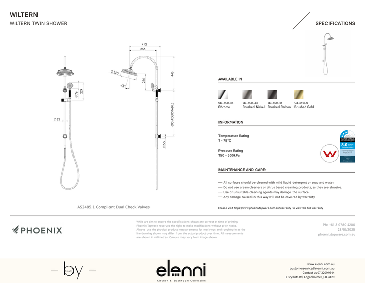 Wiltern Twin Shower - Elenni specification drawing