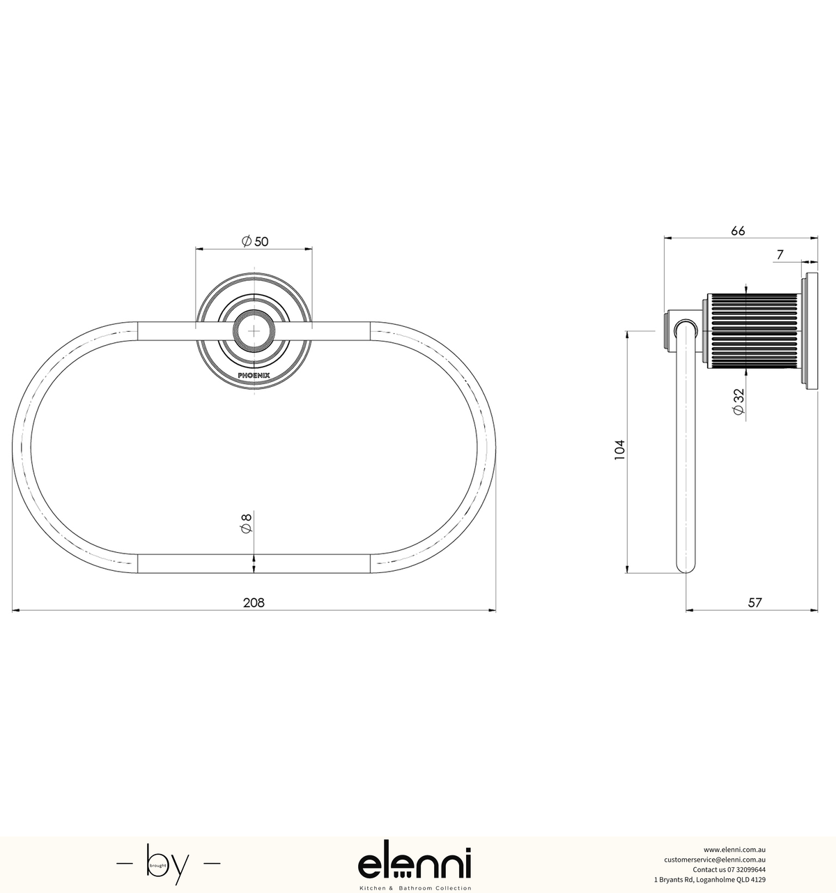 Wiltern Hand Towel Holder - Elenni specification drawing