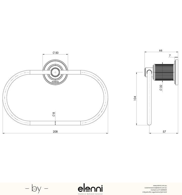 Wiltern Hand Towel Holder - Elenni specification drawing