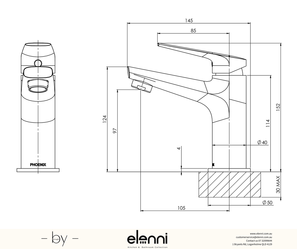 Arlo Basin Mixer - 6 Star - Lead Free - Elenni specification drawing