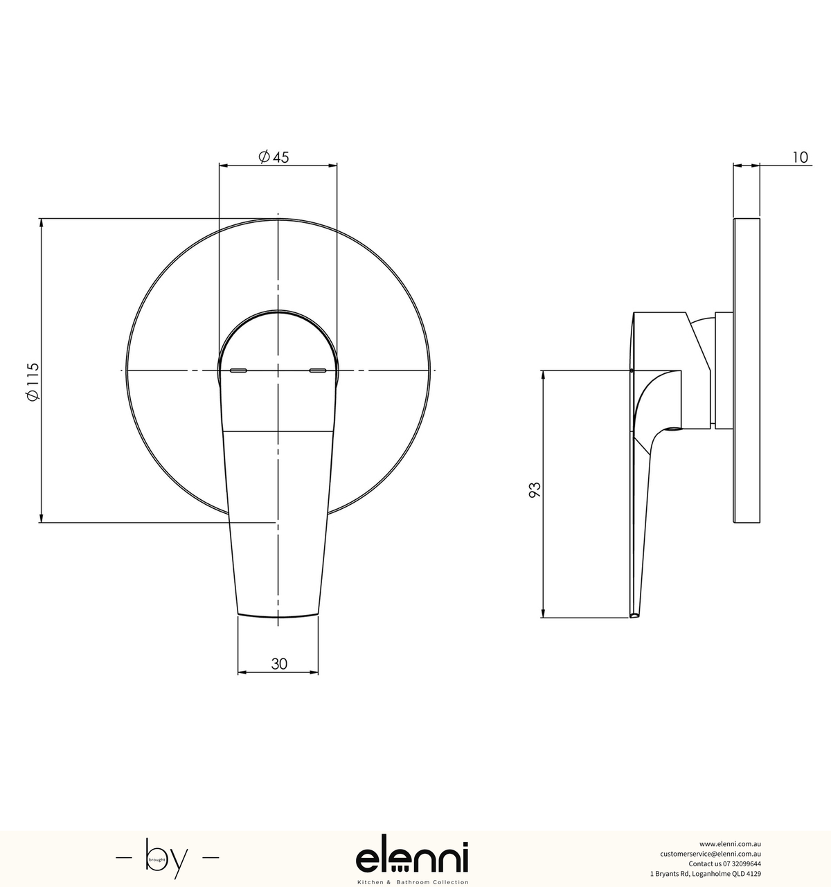 Arlo Shower / Wall Mixer (Trim Kit Only) - Elenni specification drawing