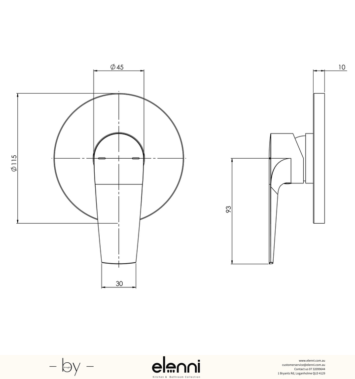 Arlo Shower / Wall Mixer (Trim Kit Only) - Elenni specification drawing
