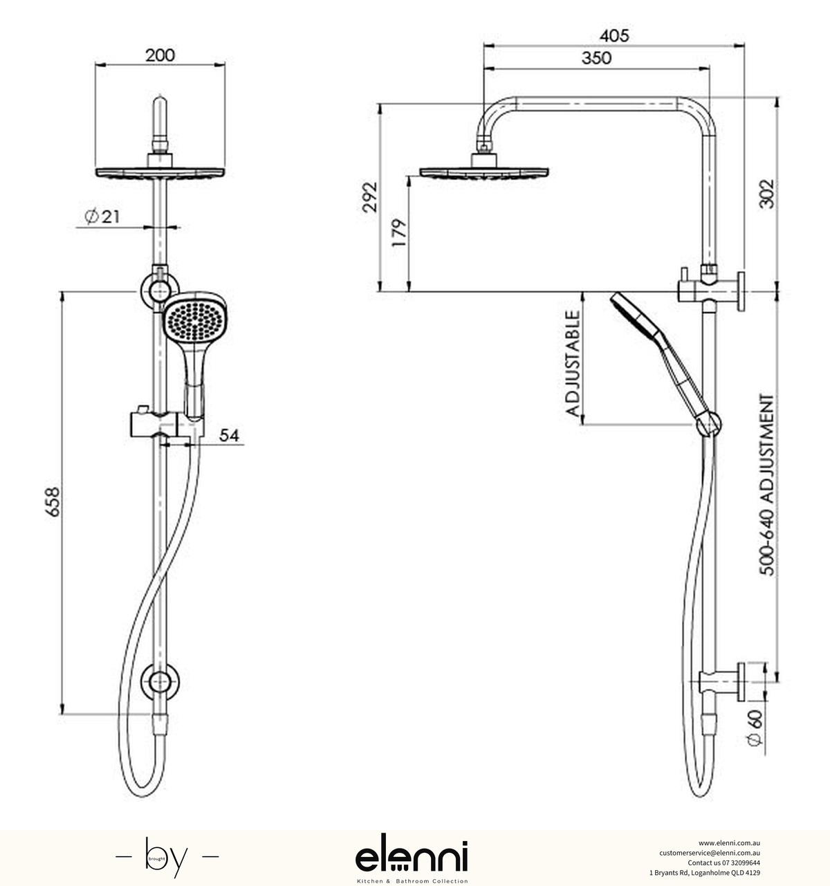 Teva Twin Shower - Elenni specification drawing