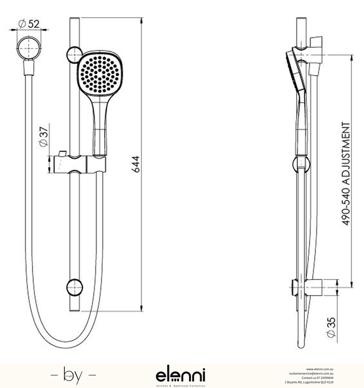 Teva Rail Shower - Elenni specification drawing