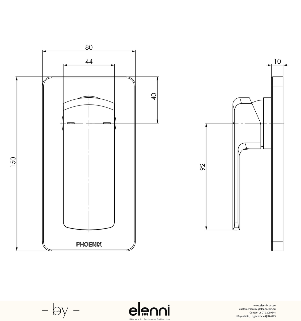 Teva Shower / Wall Mixer (Trim Kit Only) - Elenni specification drawing