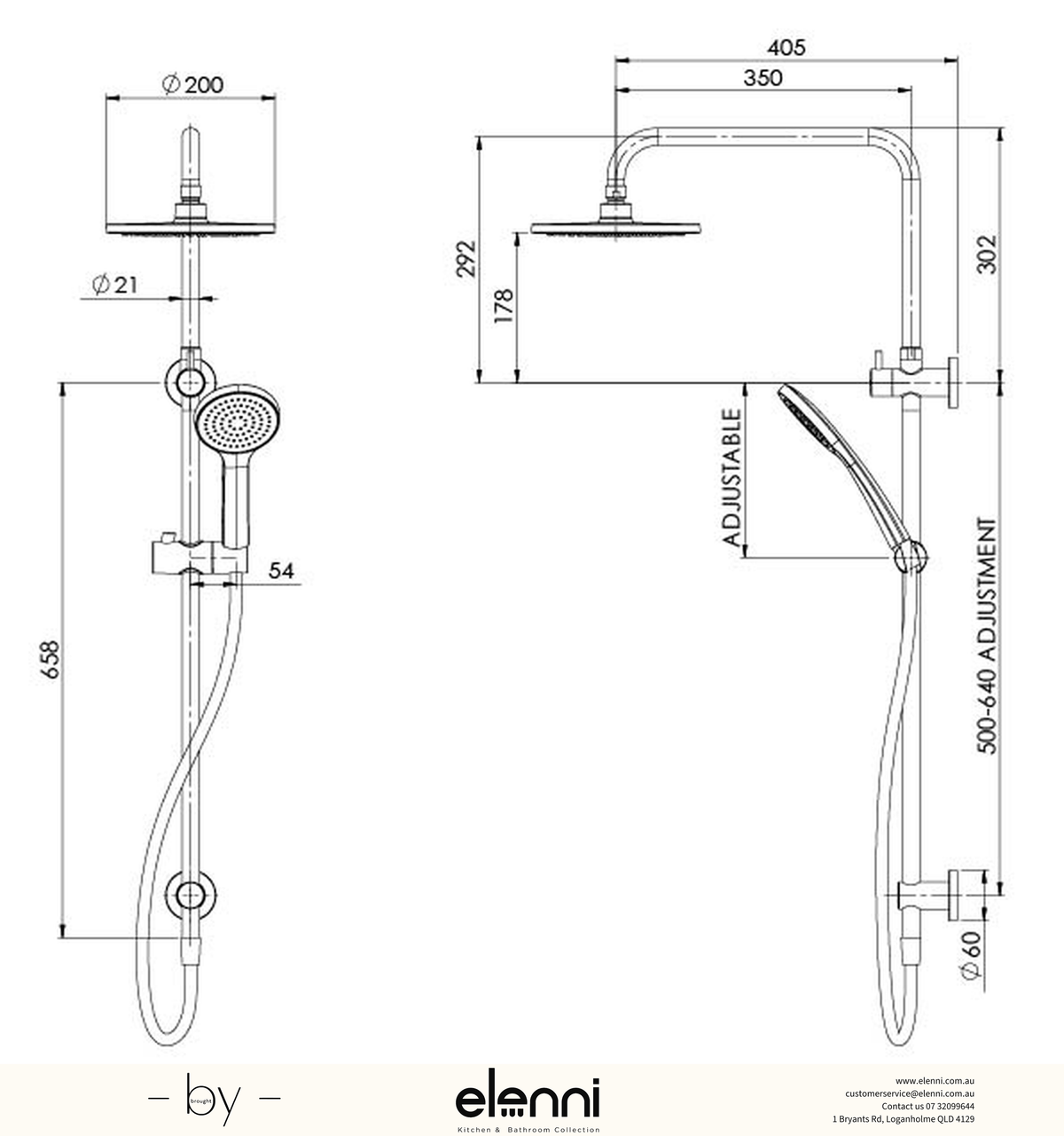 Pina Twin Shower - Elenni specification drawing