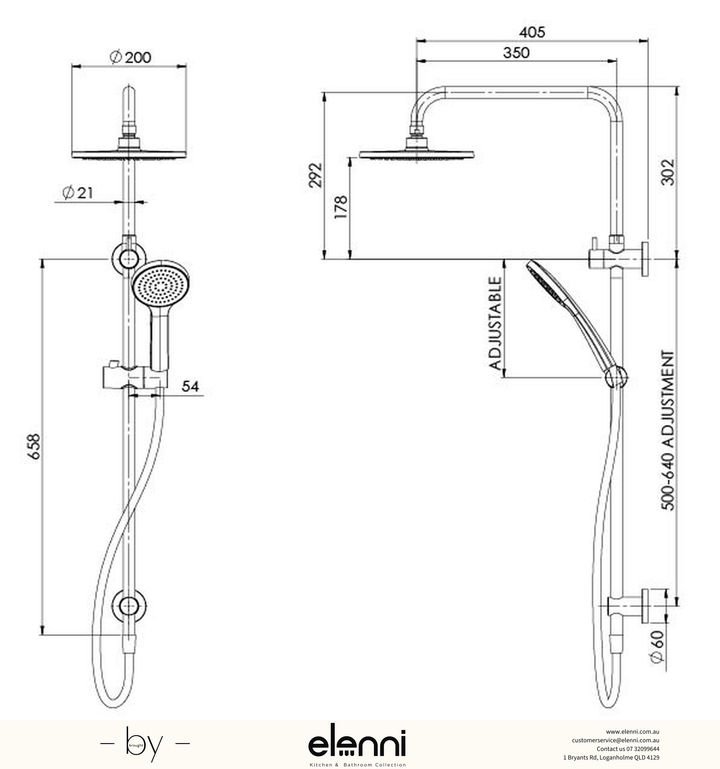 Pina Twin Shower - Elenni specification drawing