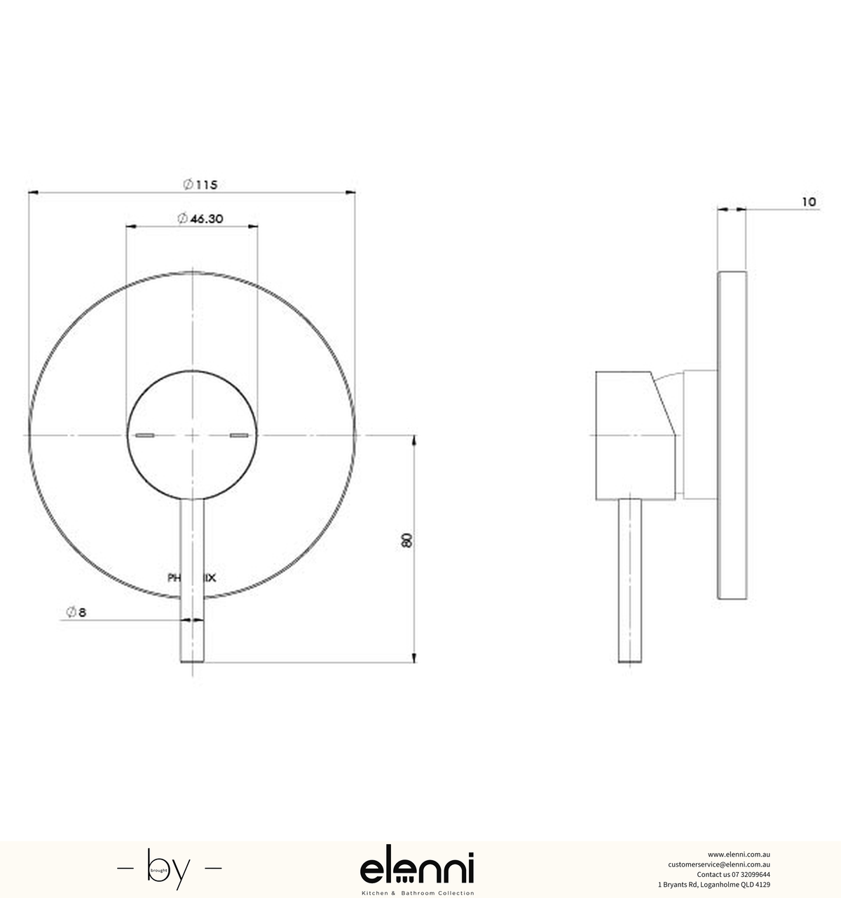 Pina Shower / Wall Mixer (Trim Kit Only) - Elenni specification drawing