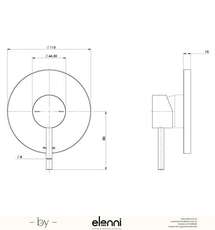 Pina Shower / Wall Mixer (Trim Kit Only) - Elenni specification drawing