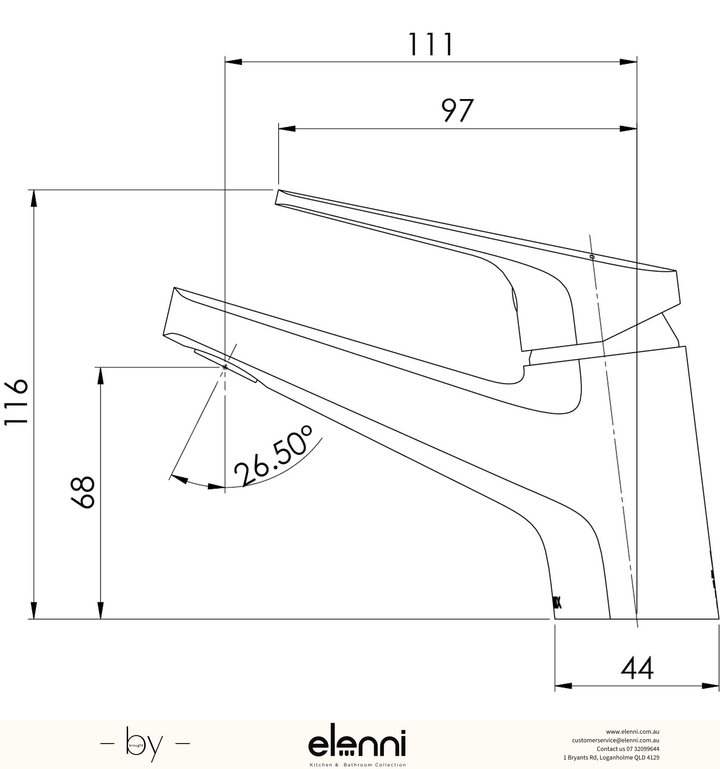 Ivy MKII Fixed Basin Mixer - Lead Free - Elenni specification drawing