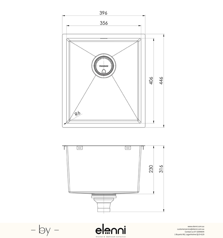 4000 Series Single Bowl Sink - Stainless Steel - Elenni specification drawing