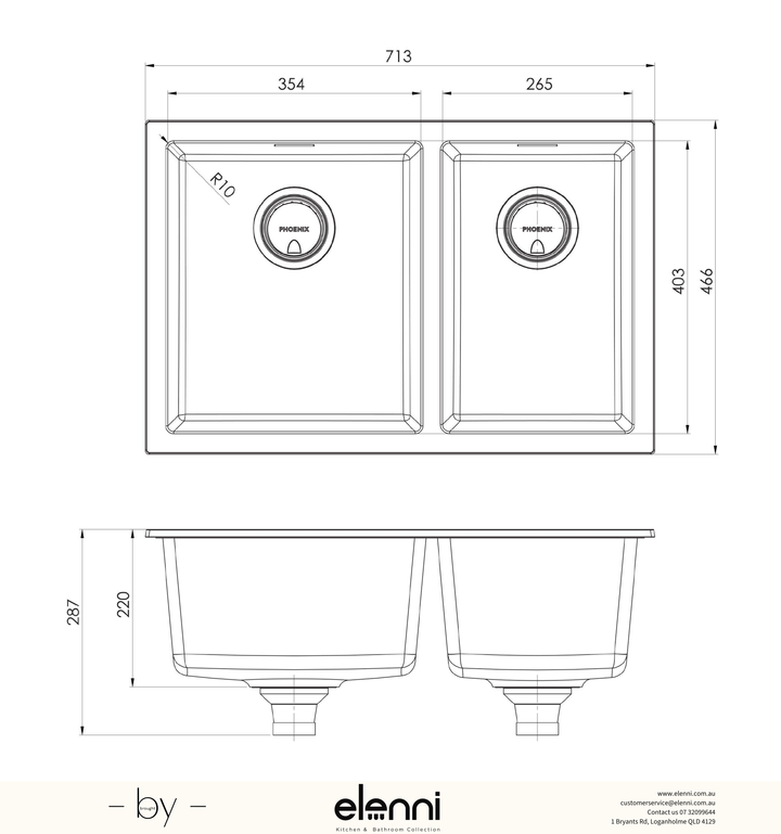 5000 Series 1 and 3/4 Left Hand Bowl Sink - Matte White - Elenni specification drawing
