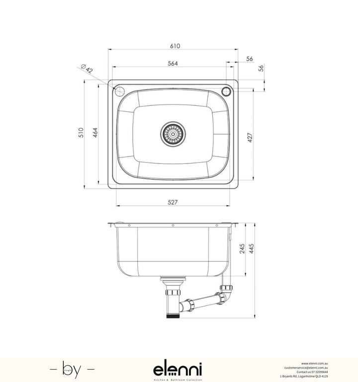 Laundry Trough 50 Litre - Stainless Steel - Elenni specification drawing