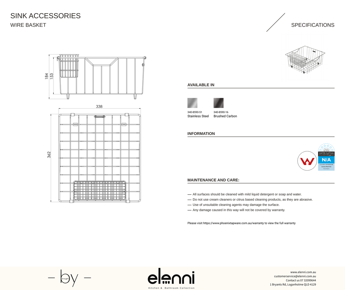 Wire Basket - Stainless Steel - Elenni specification drawing