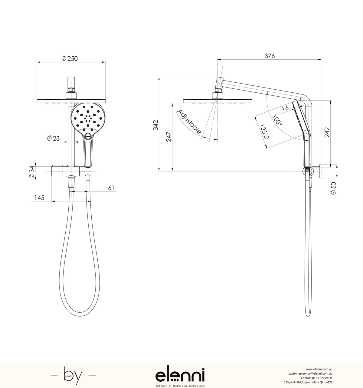 Ormond Compact Twin Shower - 4 Star - Elenni specification drawing