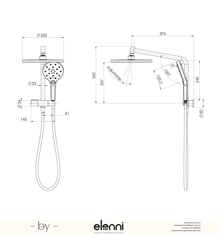 Ormond Compact Twin Shower - 4 Star - Elenni specification drawing