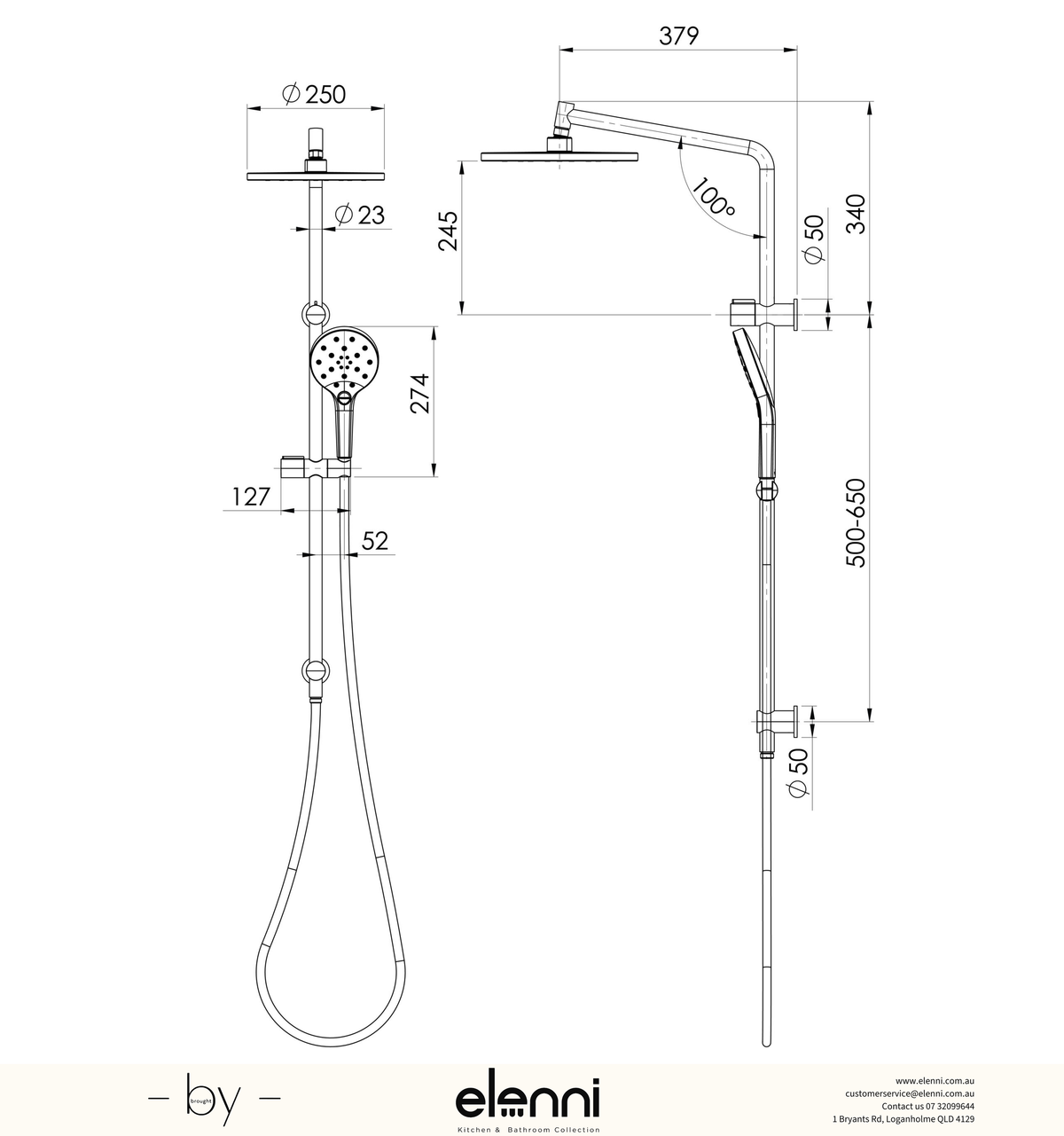 Ormond Twin Shower - 4 Star - Elenni specification drawing