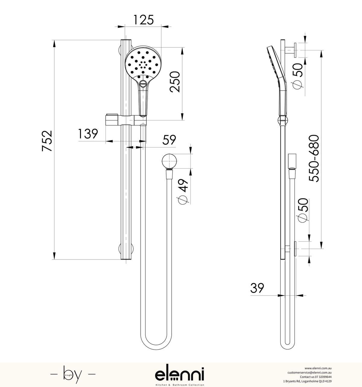 Oxley Rail Shower - 4 Star - Elenni specification drawing