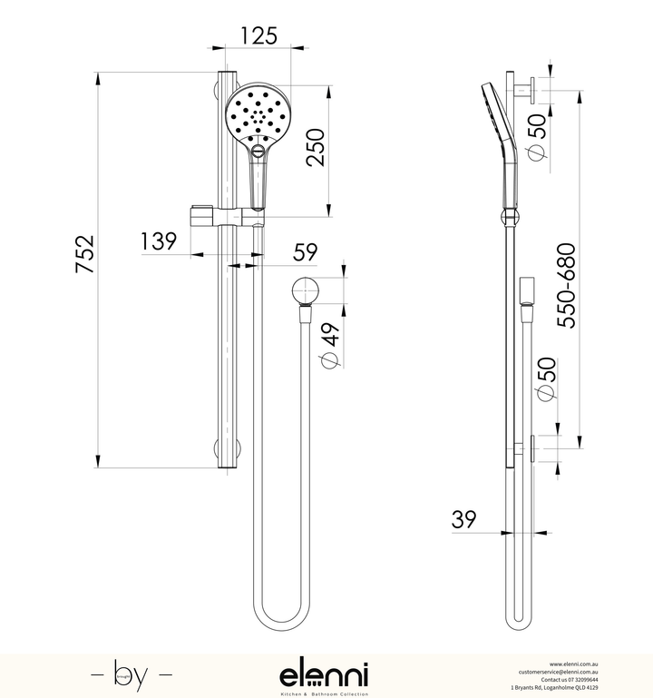Oxley Rail Shower - 4 Star - Elenni specification drawing