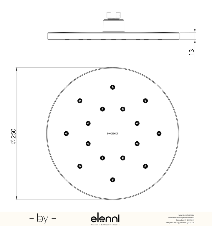 LuxeXP Shower Rose 250mm Round - Elenni specification drawing