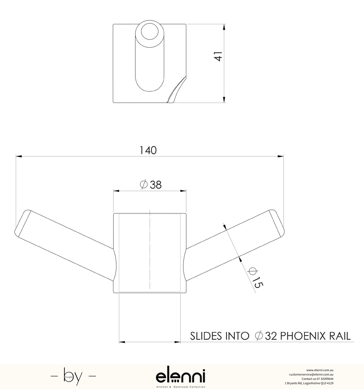 Vertical Rail Hook Round - Elenni specification drawing