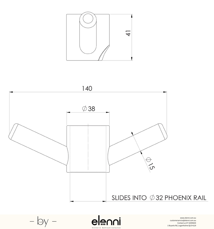 Vertical Rail Hook Round - Elenni specification drawing