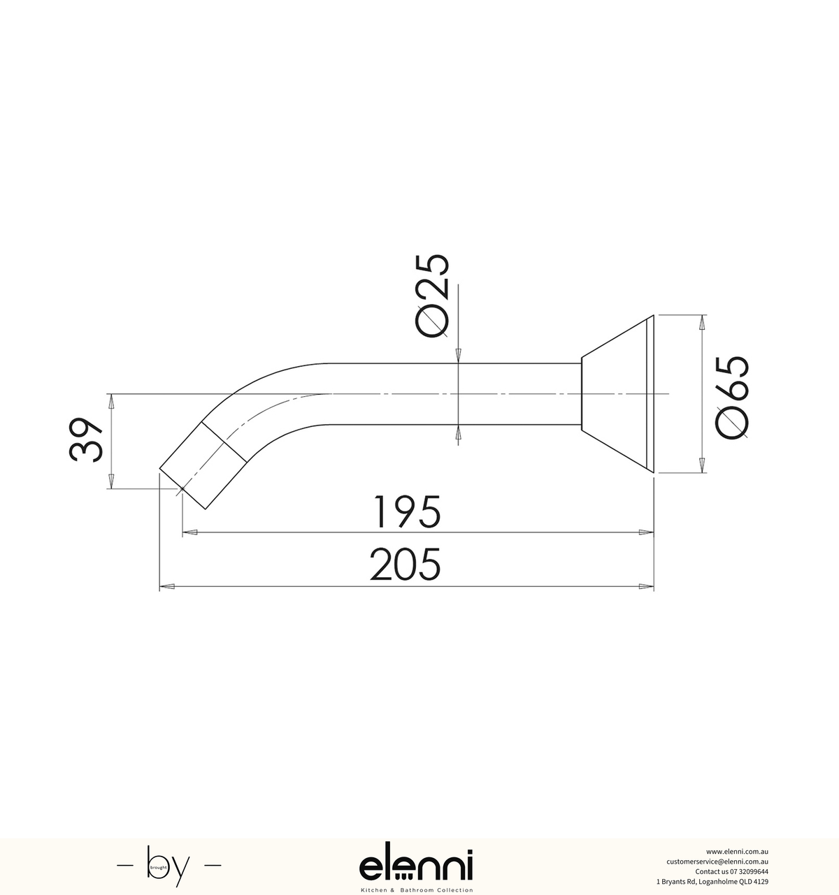Ivy Bath Outlet 200mm - Elenni specification drawing